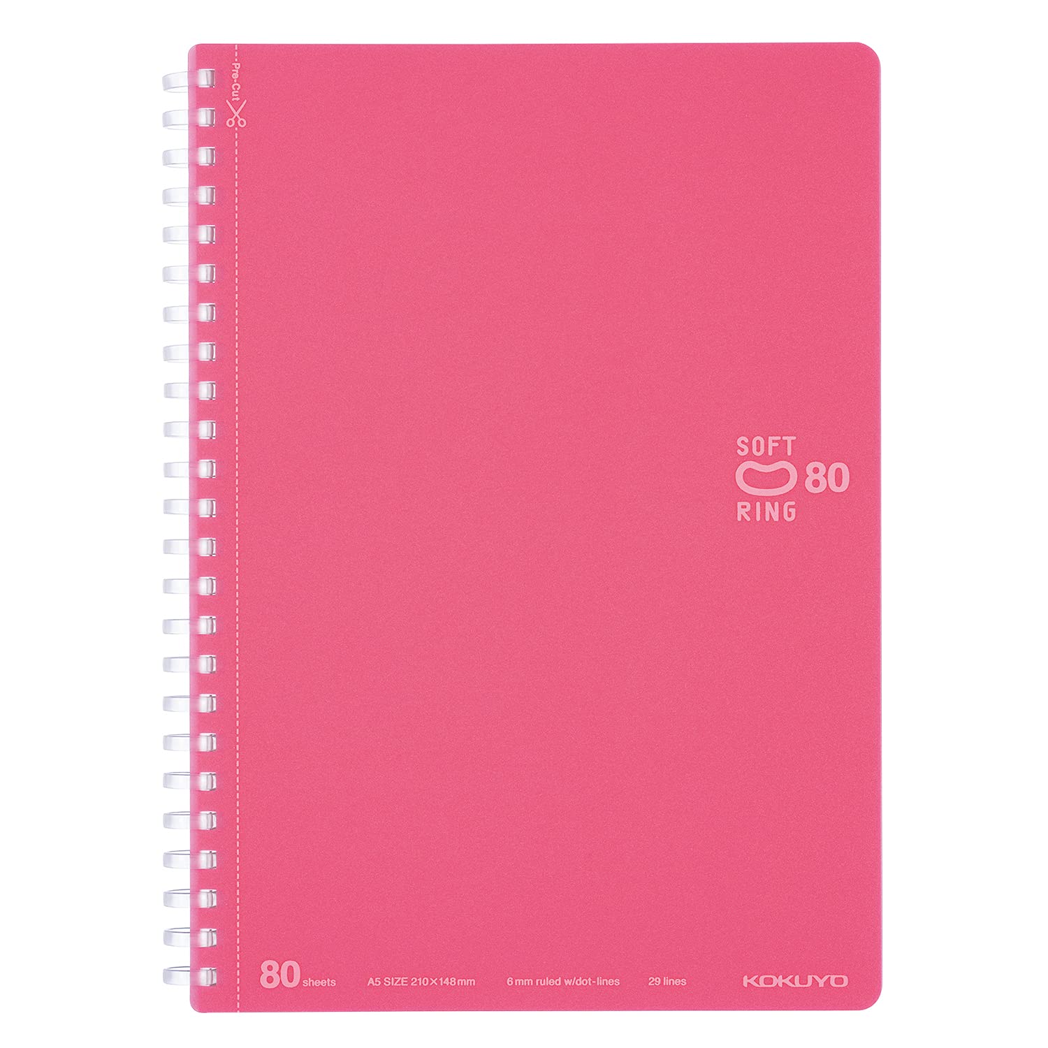 KOKUYO Spiral Lined Notebook, 8.3'' x 5.8'' Pastel Journal A5 Soft Ring Notebooks with Dot 6 mm Ruled, 80 Sheets, Light Pink 1 Subject Notebook, Note Taking for School. Japan Import (SU-SV338BT-LP)