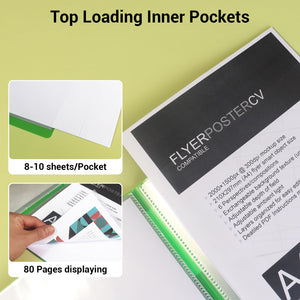 Kokuyo 40-Pocket Binder with Plastic Sleeves 8.5"x11" (Light Green), A4 and US Letter Expandable Art Portfolio Folder with Clear Sheet Protectors. 80 Pages of Presentation Display Book. (RA-N40LG)