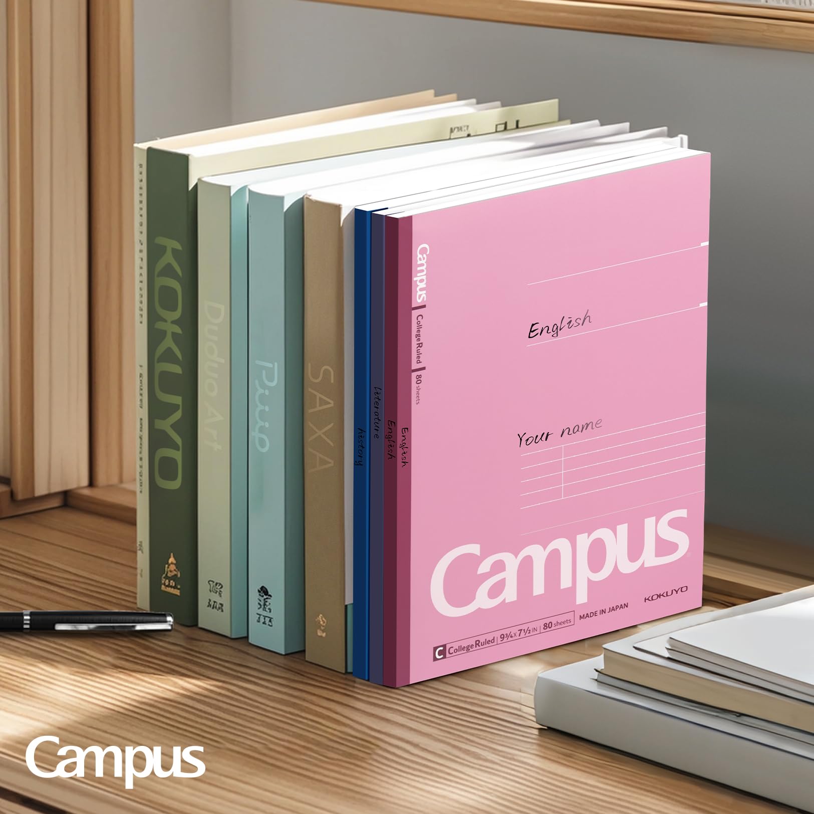 KOKUYO Composition Notebooks, 3 Pack Campus 9-3/4" x 7-1/2" Comp Book with College Ruled, 80 Sheets, Pink Blue Lavender School Lined Notebook Journal for Work Study Note Taking (WSG-NO-308CG1×3)