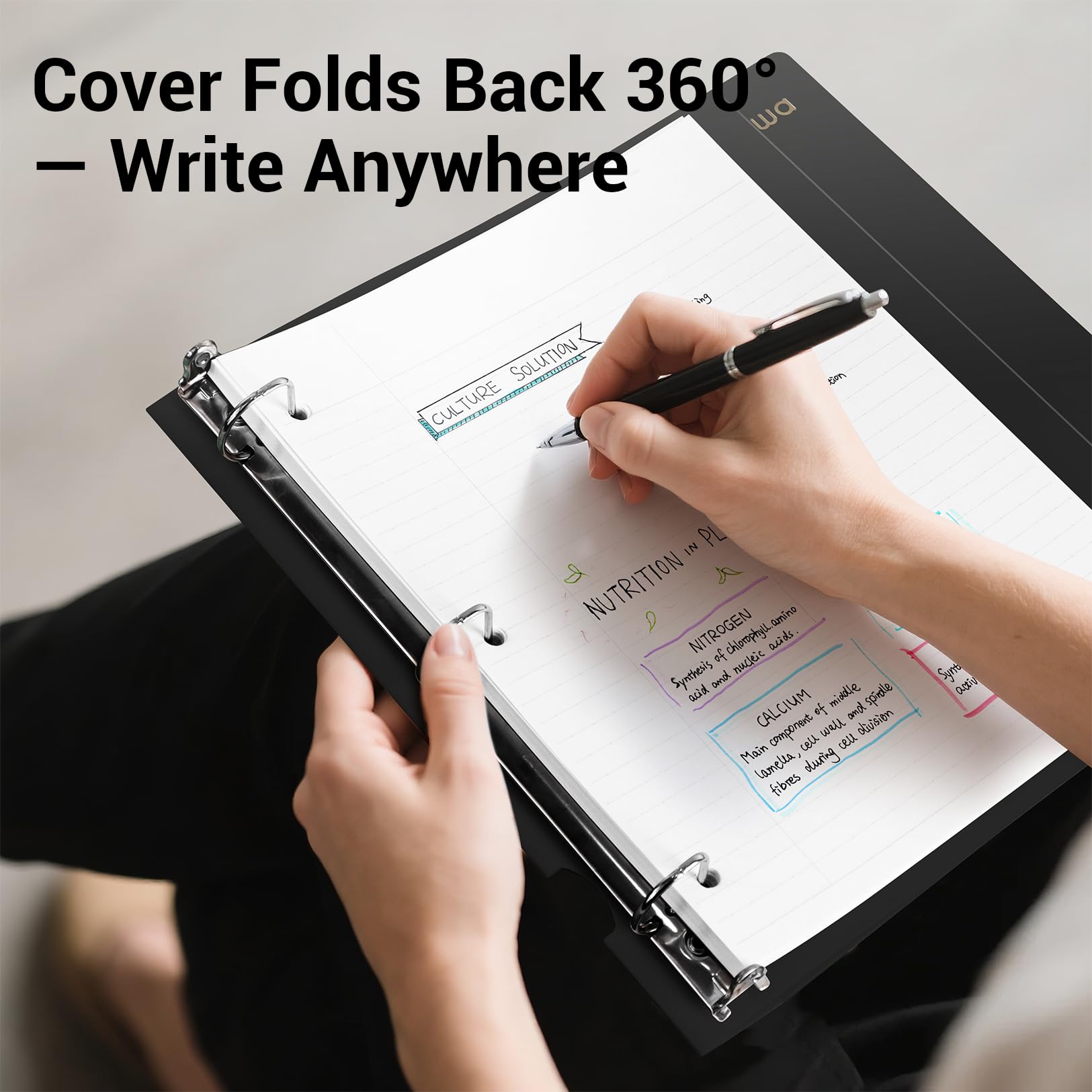 MUKAWA 1 Inch 3 Ring Binder, D-Ring Binder Holds 250 Sheets, PP Cover with Writable Spine Label, Lay-Flat Design, Letter Size 8.5x11, Lightweight for School, Office & Home Organization, 2 Pack, Black