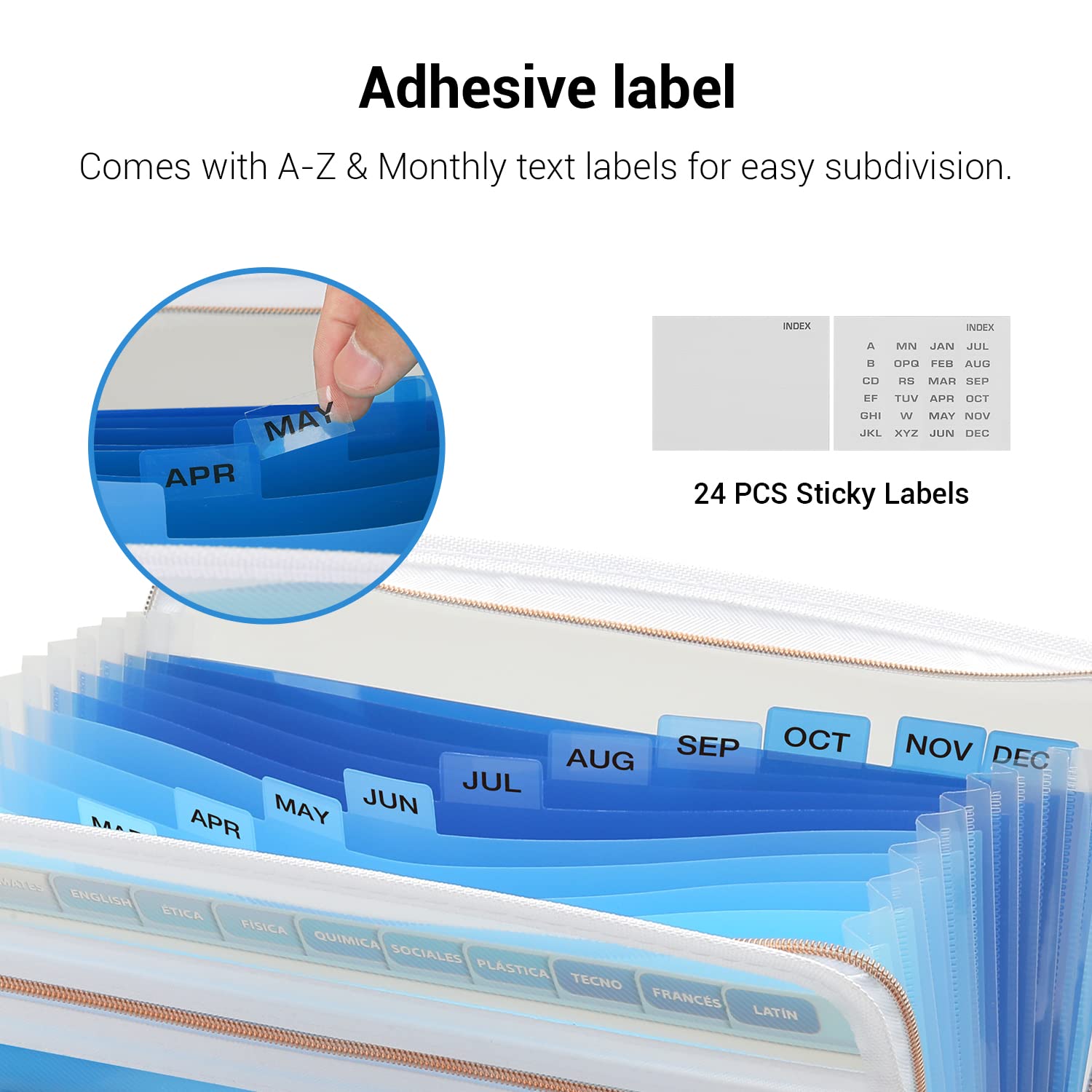 Mukawa 13 Pocket Zippered Expanding File, Zippered Accordion File Organizer, Accordion Folder with Zipper for Documents Letter Size A4 Papers (Blue)