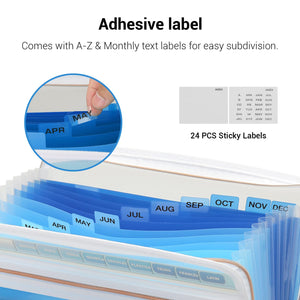 Mukawa 13 Pocket Zippered Expanding File, Zippered Accordion File Organizer, Accordion Folder with Zipper for Documents Letter Size A4 Papers (Blue)
