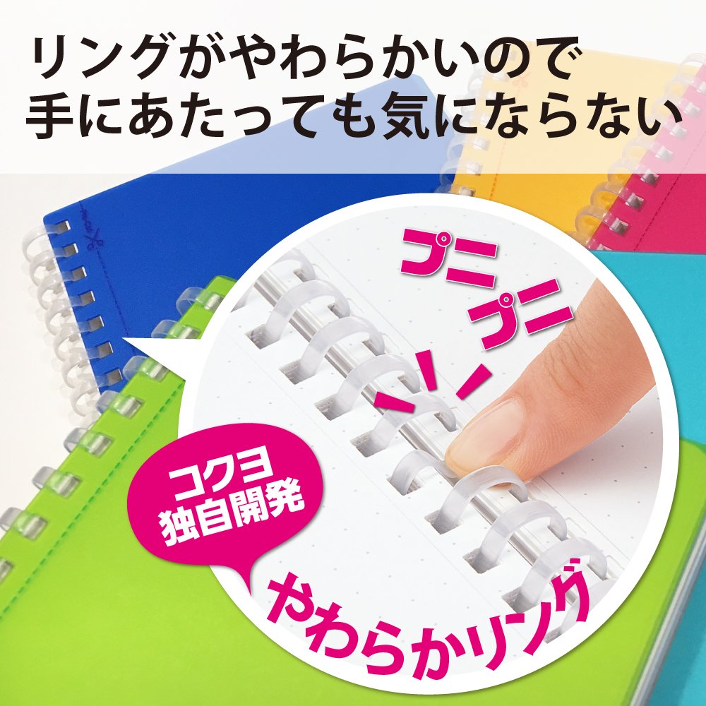 Kokuyo Spiral Dotted Notebook, 8.3'' x 5.8'' Business Journal A5 Soft Ring Notebooks with 5mm Dot Grid, 80 Perforated Sheets, Clear 1 Subject Notebook, Note Taking for Work. Japan Import(SU-SV538WT-T)