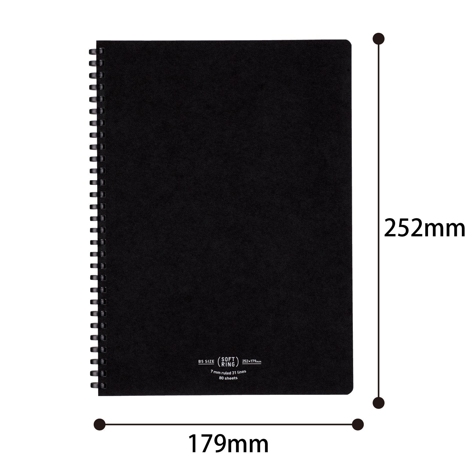 KOKUYO Spiral Lined Notebook, 10'' x 7'' Business Journal B5 Soft Ring Notebooks with 7 mm Ruled, 80 Perforated Sheets, Black 1 Subject Notebook, Note Taking for Work. Japan Import (SU-SV638A-D)