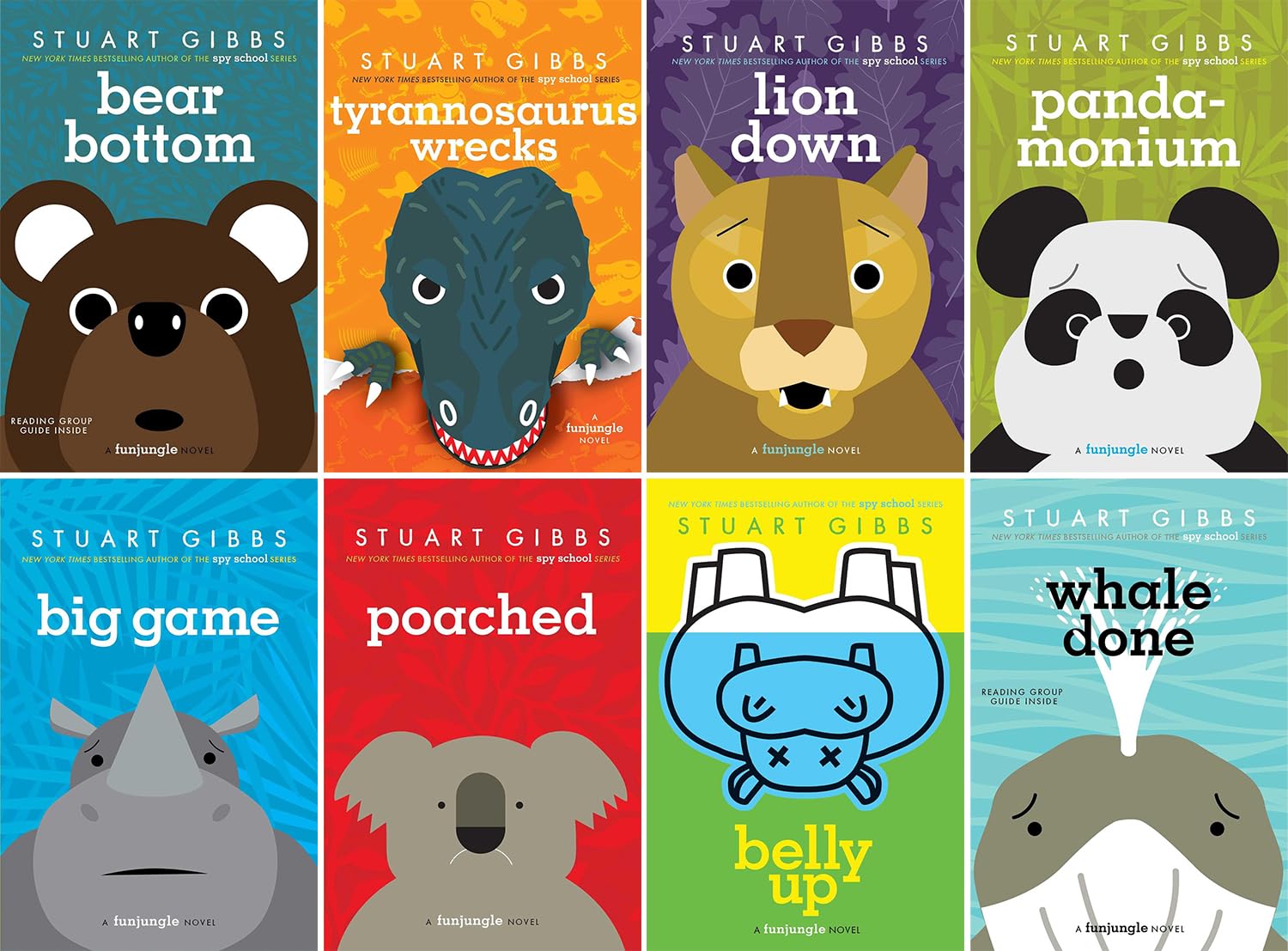 Fun Jungle Series 1-8, Collection Set 8 Books, Belly Up, Poached, Big Game, Panda-Monium, Lion Down, Tyrannosaurus Wrecks, Bear Bottom, Whale Done, by Stuart Gibbs