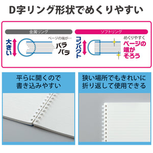 KOKUYO Spiral Lined Notebook, 8.3'' x 5.8'' Business Journal A5 Soft Ring Notebooks with A 6mm Ruled, 80 Perforated Sheets, Clear 1 Subject Notebook, Note Taking for Work. Japan Import (SU-SV538B-T)