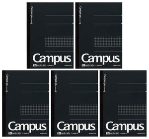 KOKUYO Campus Pre-Dotted Notebook, Semi A5, 5mm Grid Ruled - 40 Sheets - 80 Pages, Black (5 pack)