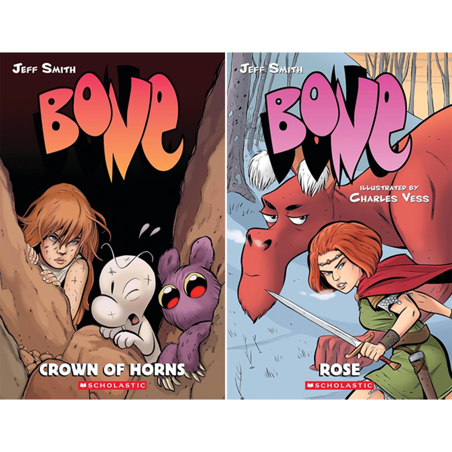 Bone 10-Book Collection Set, Vol.1–9 & Rose (Out From Boneville, The Great Cow Race, Eyes of the Storm, The Dragonslayer, Rock Jaw, Old Man’s Cave, ... Treasure Hunters, Crown of Horns, Rose)