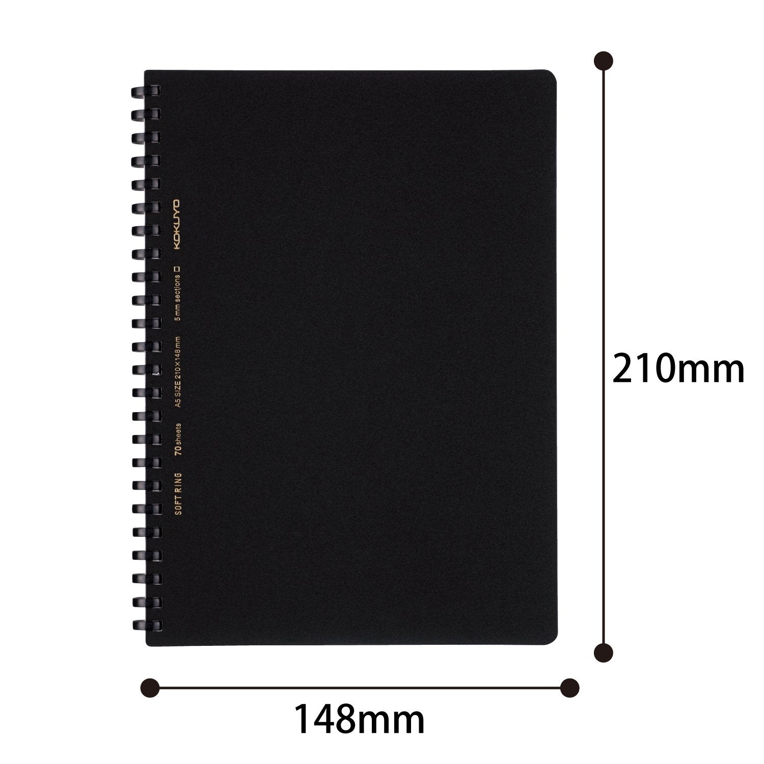 Kokuyo Spiral Graph Notebook, 8.3'' x 5.8'' Business Journal A5 Soft Ring Notebooks with 5mm Grid Ruled, 70 Perforated Sheets, Black 1 Subject Notebook, Note Taking for Work.Japan Import(SU-SV437S5-D)