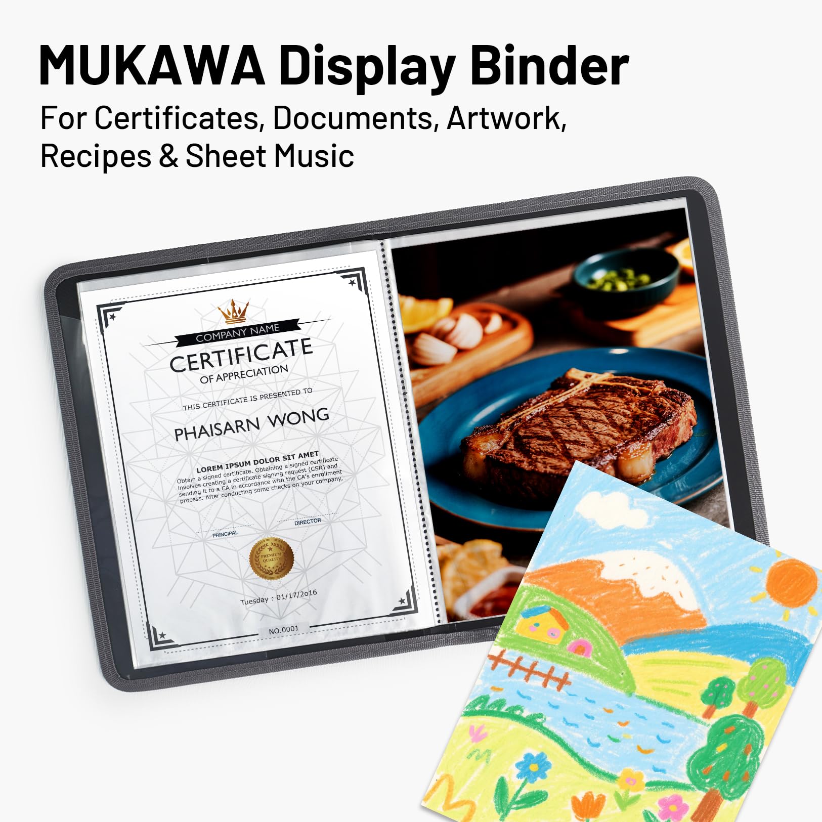 Mukawa 1 Pack 30-Pocket Binder, 8.5x11 (Black) Size Portfolio Folder with Clear Sleeves, Display 60 Pages,Presentation Folder, Art Portfolio Folder & Document Organizer For School& Office