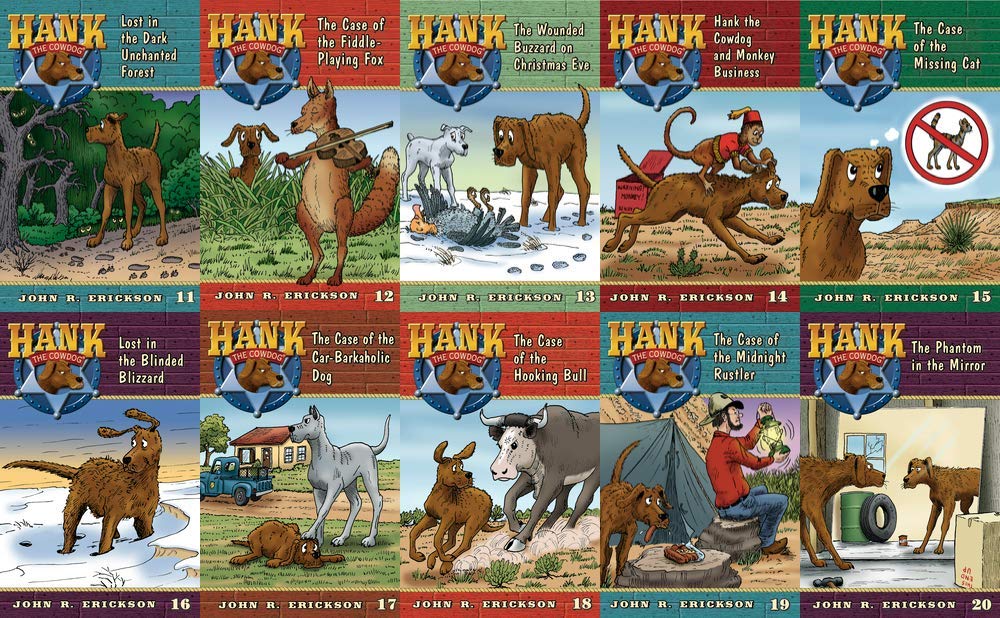 Hank The Cowdog Series Books 11 - 20 Set By John Erickson Paperback Books Fiddle Playing Fox Case of the Car Barkaholic Dog Hooking Bull Midnight Rustler Phantom in the Mirror