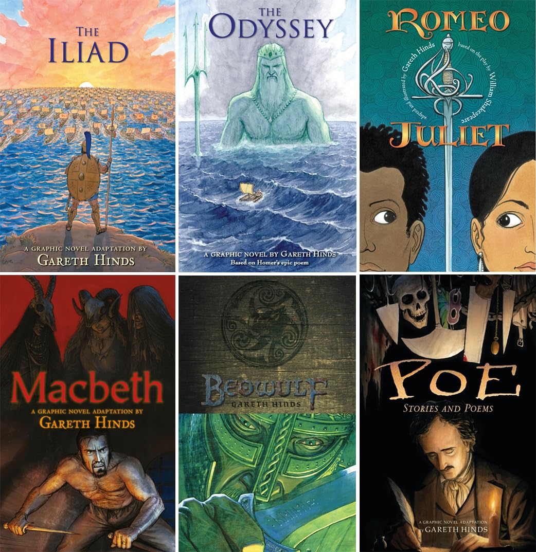 Gareth Hinds 6 Books Graphic Novel Collection Set (Paperback) – Includes: The Iliad, The Odyssey, Romeo and Juliet, Macbeth, Beowulf, Poe