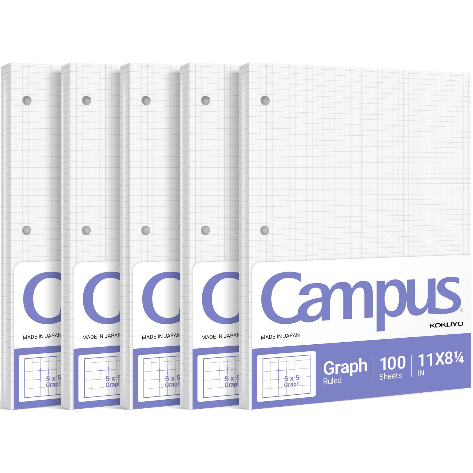 KOKUYO 5x5 Graph Paper, 8.25x11 Inches, 500 Sheets Loose Leaf Paper, Smooth Writing Surface, Bleed Resistant Filler Paper for Math, Engineering, Art Projects. Japan Import (WSG-NO-887G2x5)