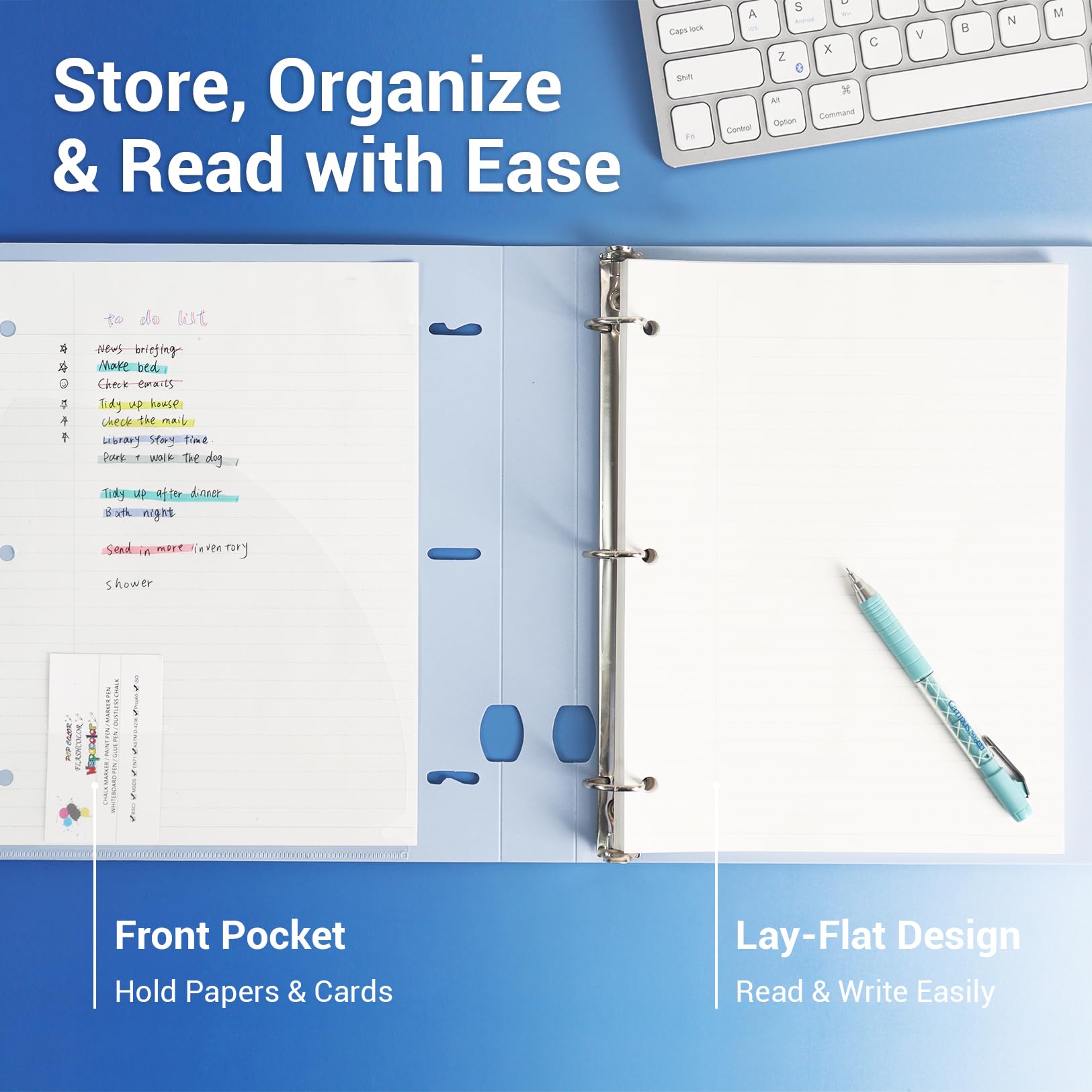 MUKAWA 1 Inch 3 Ring Binder, D-Ring Binder Holds 250 Sheets, PP Cover with Writable Spine Label, Lay-Flat Design, Letter Size 8.5x11, Lightweight for School, Office & Home Organization, 2 Pack, Blue