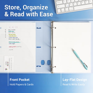 MUKAWA 1 Inch 3 Ring Binder, D-Ring Binder Holds 250 Sheets, PP Cover with Writable Spine Label, Lay-Flat Design, Letter Size 8.5x11, Lightweight for School, Office & Home Organization, 2 Pack, Blue