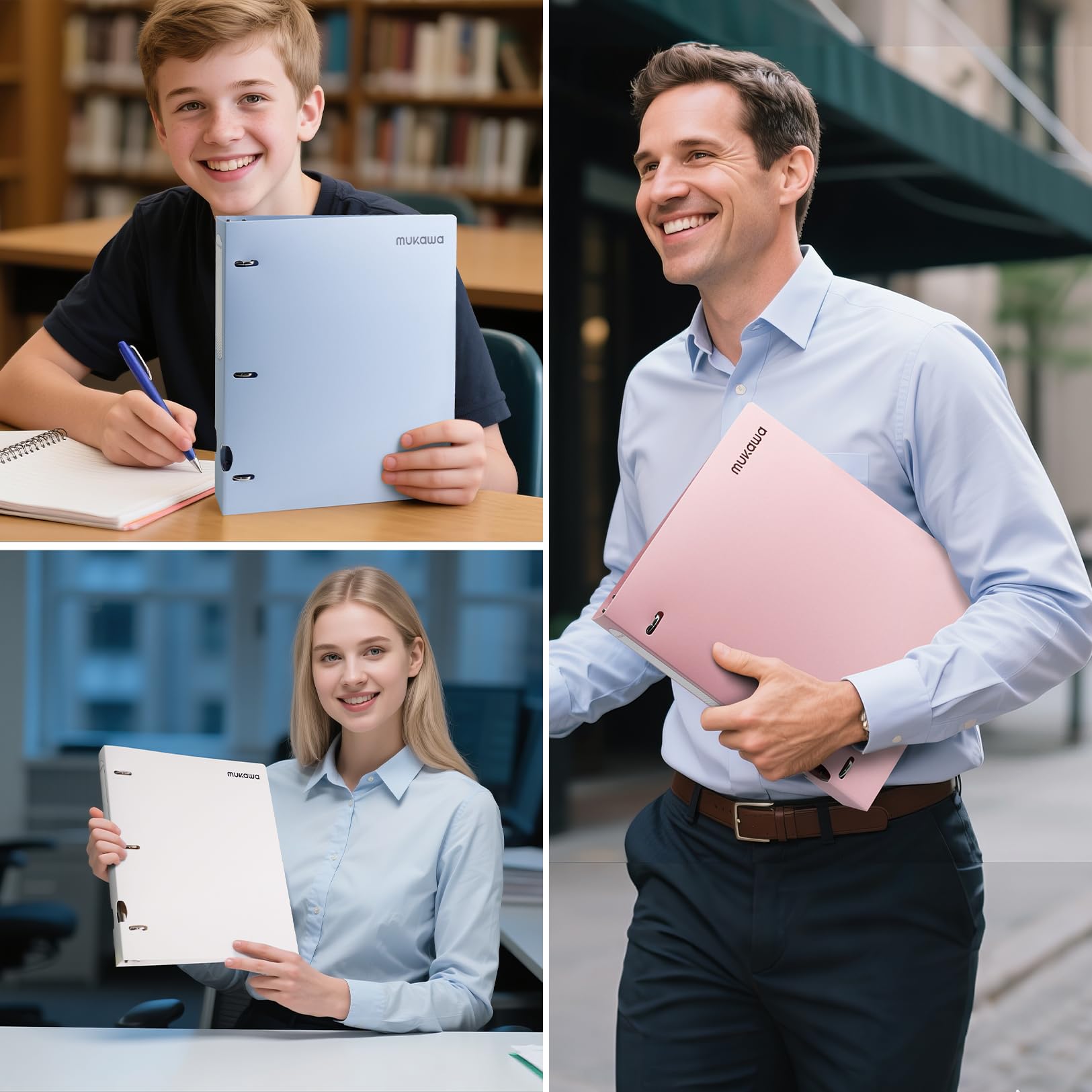 MUKAWA 1 Inch 3 Ring Binder, D-Ring Binder Holds 250 Sheets, PP Cover with Writable Spine Label, Lay-Flat Design, Letter Size 8.5x11, Lightweight for School, Office & Home Organization, 1 Pack, Blue