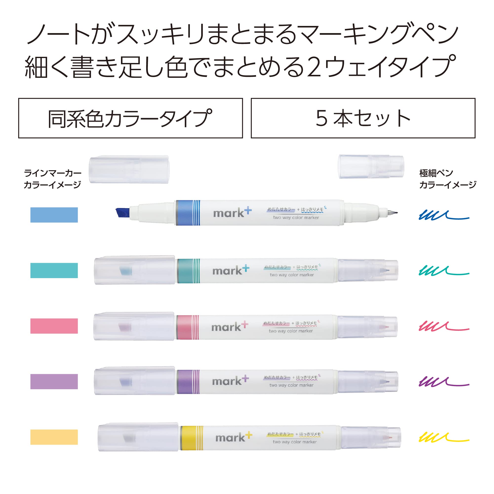 KOKUYO Pastel Highlighters, Dual-Tip Highlighter Markers for Bible in Assorted Colors, Fine & Chisel Tip No Bleed Quick-Dry for Journals, Planners, Notes, Pastel Colors. Japan Import (PM-MT200-5S)