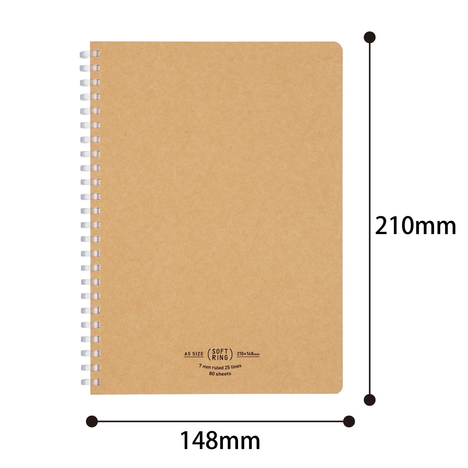 KOKUYO Spiral Lined Notebook, 8.3'' x 5.8'' Business Journal A5 Soft Ring Notebooks with 7 mm Ruled, 80 Perforated Sheets, Beige 1 Subject Notebook, Note Taking for Work. Japan Import (SU-SV638A-S)