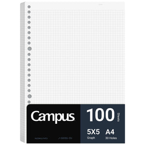 Kokuyo Campus Loose Leaf Paper for Binders, Business Type, Sarasara Smooth Writing, A4, 5mm Grid Ruled, 30 Holes, 100 Sheets, pH Neutral, Bleed Resistant, Japan Import (NO-G816S-5N)