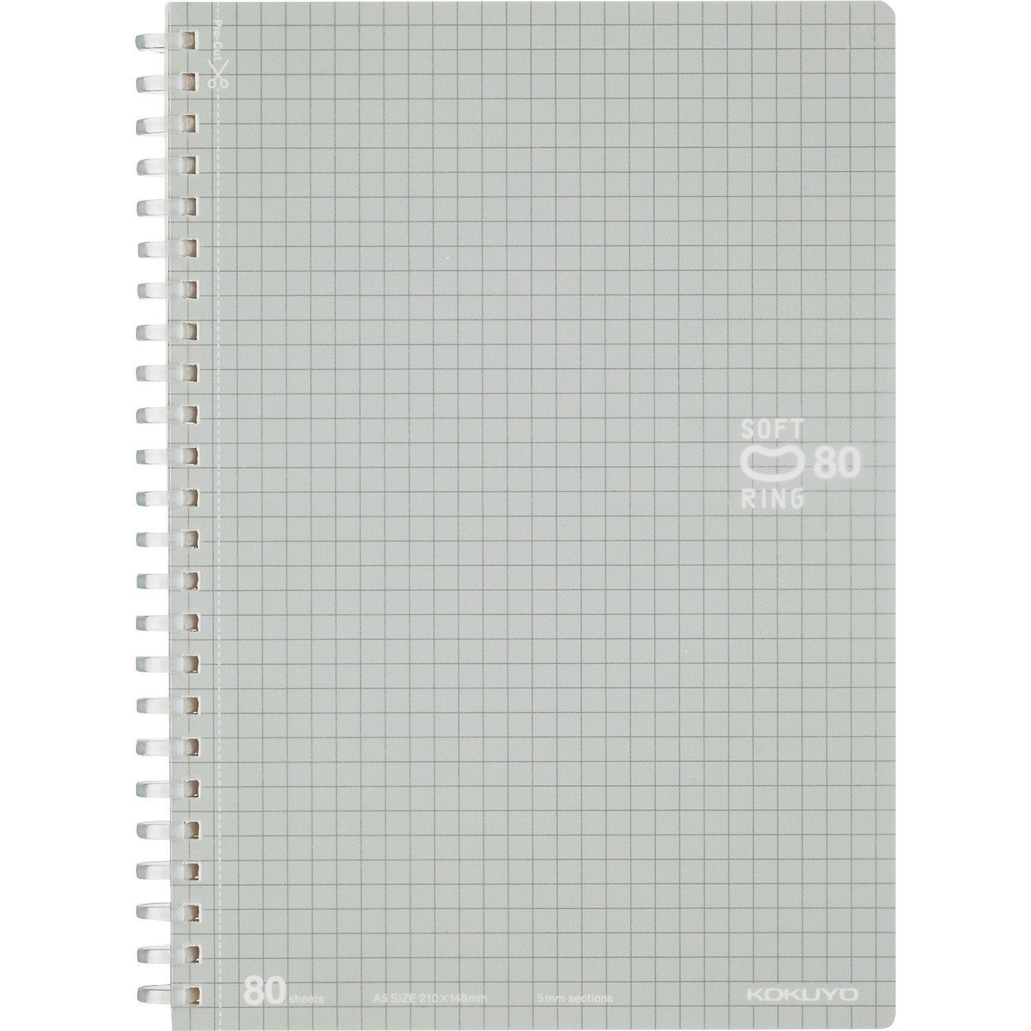 Kokuyo Spiral Graph Notebook, 8.3'' x 5.8'' Business Journal A5 Soft Ring Notebooks with 5mm Grid Ruled, 80 Perforated Sheets, Sliver 1 Subject Notebook, Note Take for Work. Japan Import(SU-SV338S5-C)