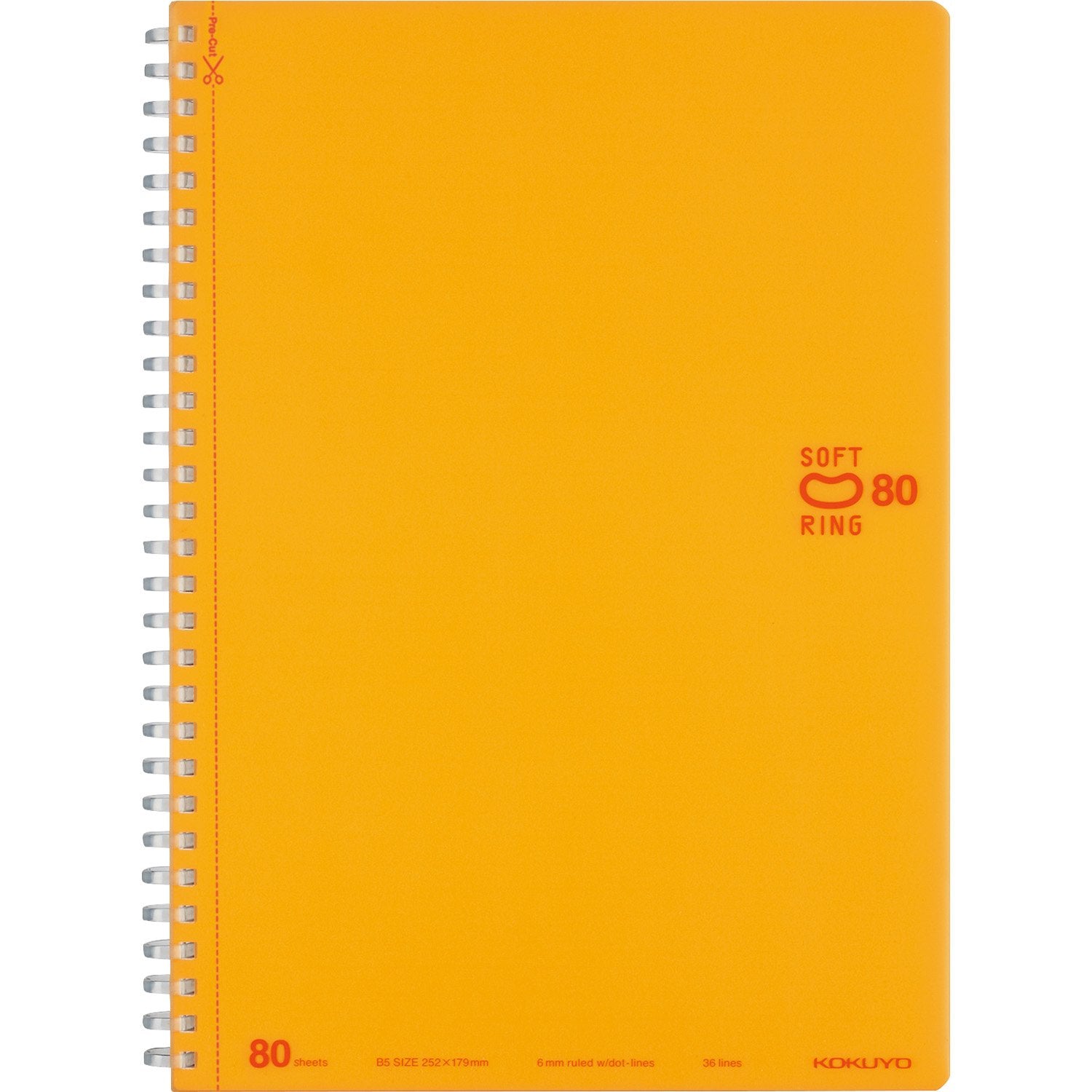 KOKUYO Spiral Lined Notebook, 10'' x 7'' Pastel Journal B5 Soft Ring Notebooks with Dot 6 mm Ruled, 80 Sheets, Orange 1 Subject Notebook, Note Taking for School. Japan Import (SU-SV308BT-YR)