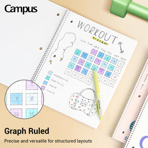KOKUYO Spiral Notebook with 5x5 Graph Paper, 3 Pack Campus 10-1/2" x 8" Subject Notebooks, 80 Sheets, Light Pink Blue Off-White 3 Holes School Spiral Journal for Study Planner Drawing (WSG-SU-400G4×3)