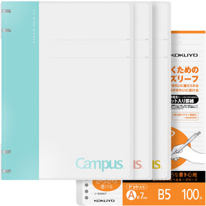 KOKUYO 2x2 Spiral Binder Notebooks, 3 Pack B5 Refillable Notebook with Loose leaf Paper + 100 Refill Papers with 7mm Dot Ruled, 40 Sheets Capacity, Light Color Notebooks for School, Work, Note Taking