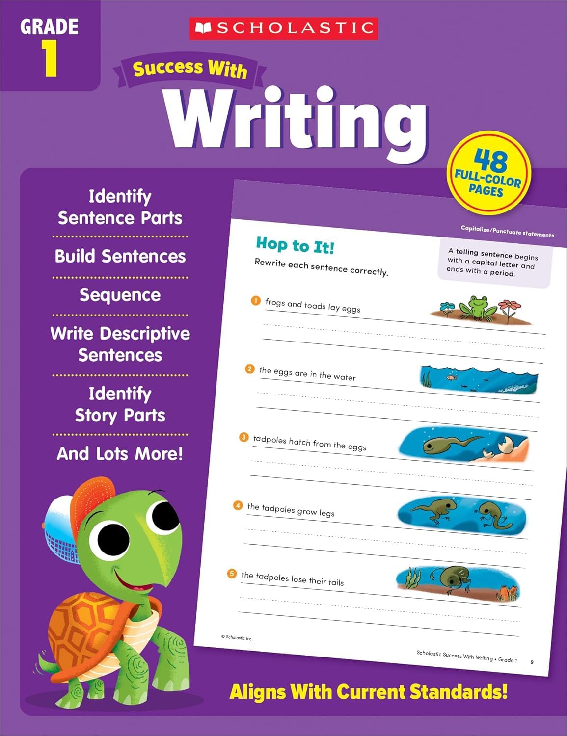 Scholastic Success with Math, Reading Comprehension, Writing, Grammar, Addition & Subtraction, Grade 1 Workbook, 5 Books Collection Set