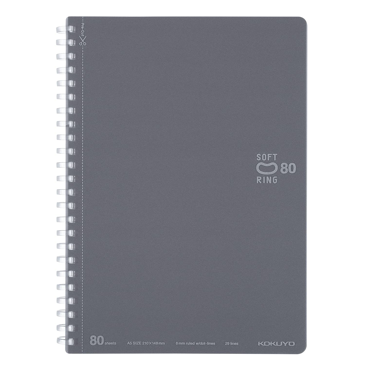KOKUYO Spiral Lined Notebook, 8.3'' x 5.8'' Business Journal A5 Soft Ring Notebooks with Dot 6 mm Ruled, 80 Sheets, Dark Gray 1 Subject Notebook, Note Taking for Work. Japan Import (SU-SV338BT-DM)