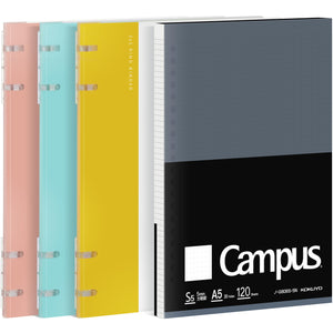 KOKUYO 2x2 Spiral Binder Notebooks, 3 Pack A5 Refillable Notebook with Loose leaf Paper + 120 Refill Papers with 5x5 Graph Ruled, 40 Sheets Capacity, Light Color Notebook for School, Work, Note Taking