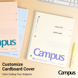 KOKUYO Spiral Notebook with 5x5 Graph Paper, 3 Pack Campus 10-1/2" x 8" Subject Notebooks, 80 Sheets, Light Pink Blue Off-White 3 Holes School Spiral Journal for Study Planner Drawing (WSG-SU-400G4×3)