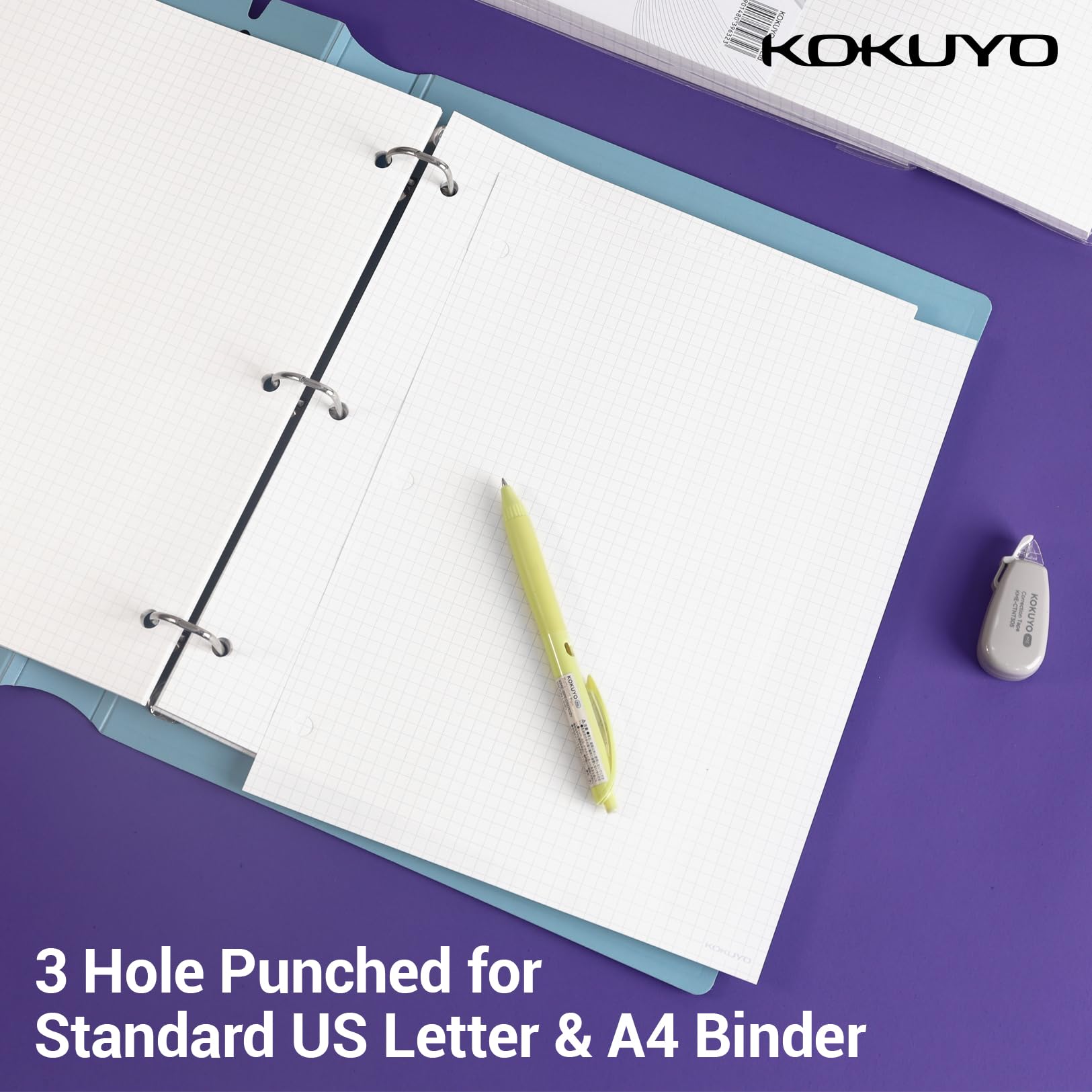 KOKUYO 5x5 Graph Paper, 8.25x11 Inches, 500 Sheets Loose Leaf Paper, Smooth Writing Surface, Bleed Resistant Filler Paper for Math, Engineering, Art Projects. Japan Import (WSG-NO-887G2x5)