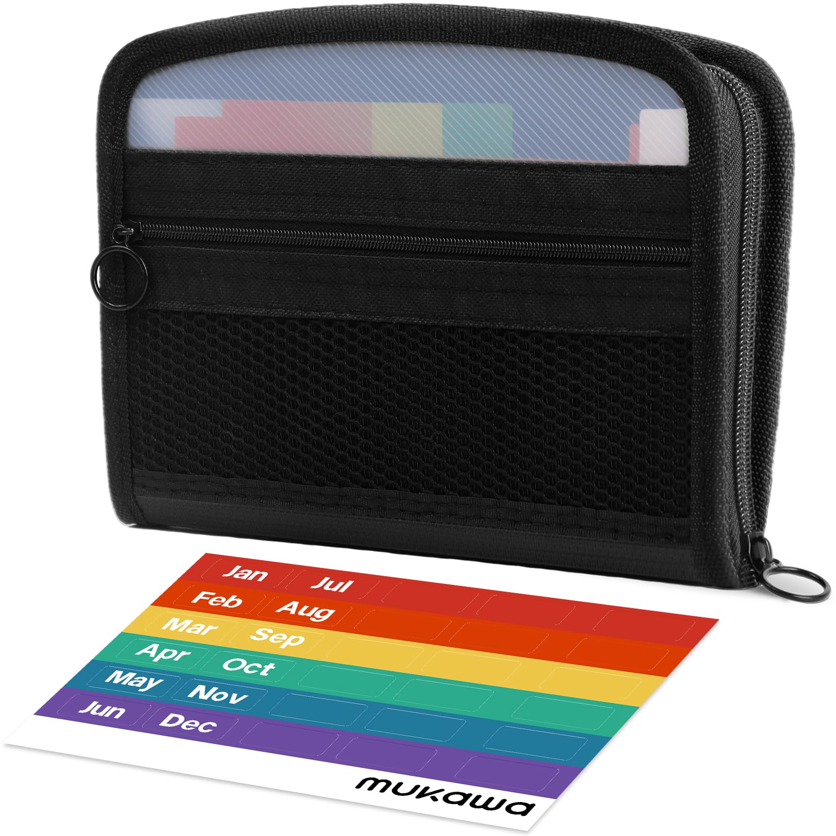 Mukawa 13 Pockets Receipt Coupon Organizer,8x6 Inches,Small Accordion File Organizer with Labels Receipt Cards,Zipper Closure,Receipt Cards, Bill Business, Coupons Storage