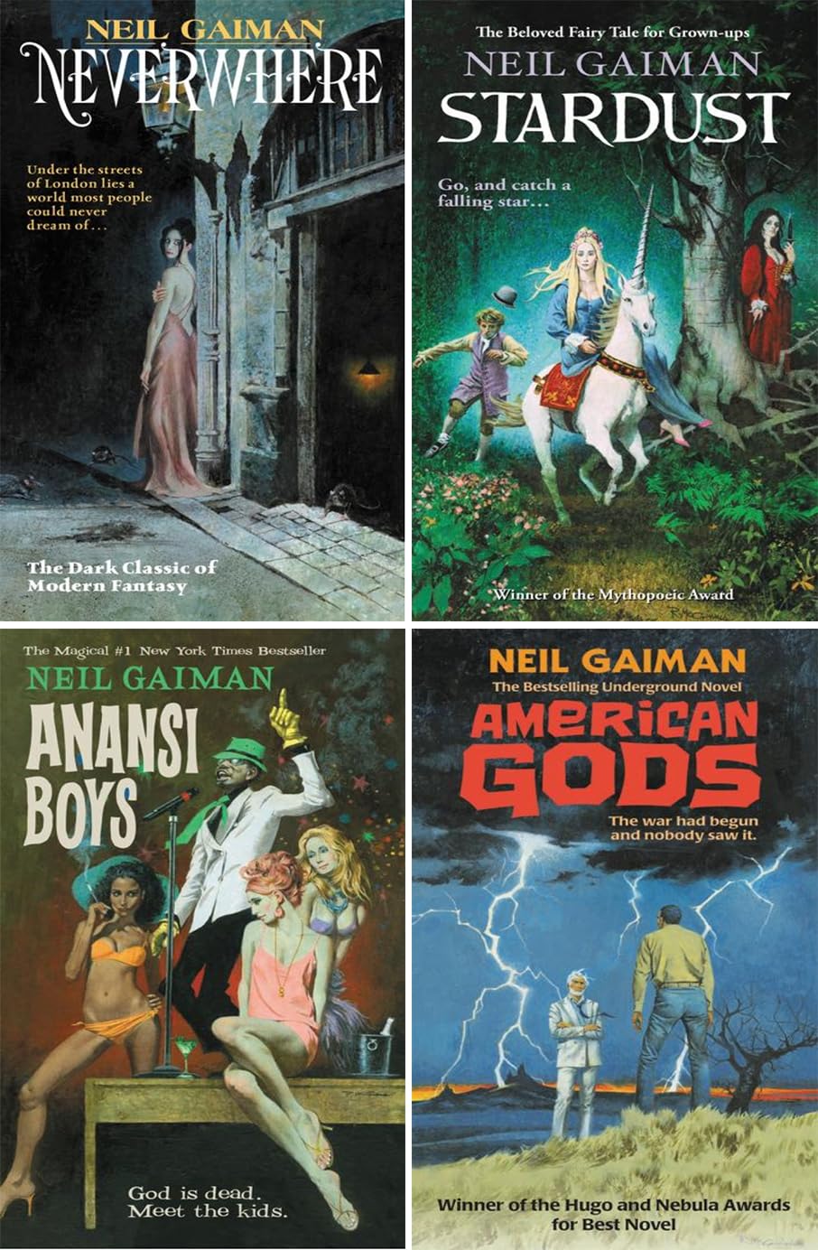 Neil Gaiman 4 Books Collection Set (Neverwhere, Stardust, Anansi Boys, American Gods)