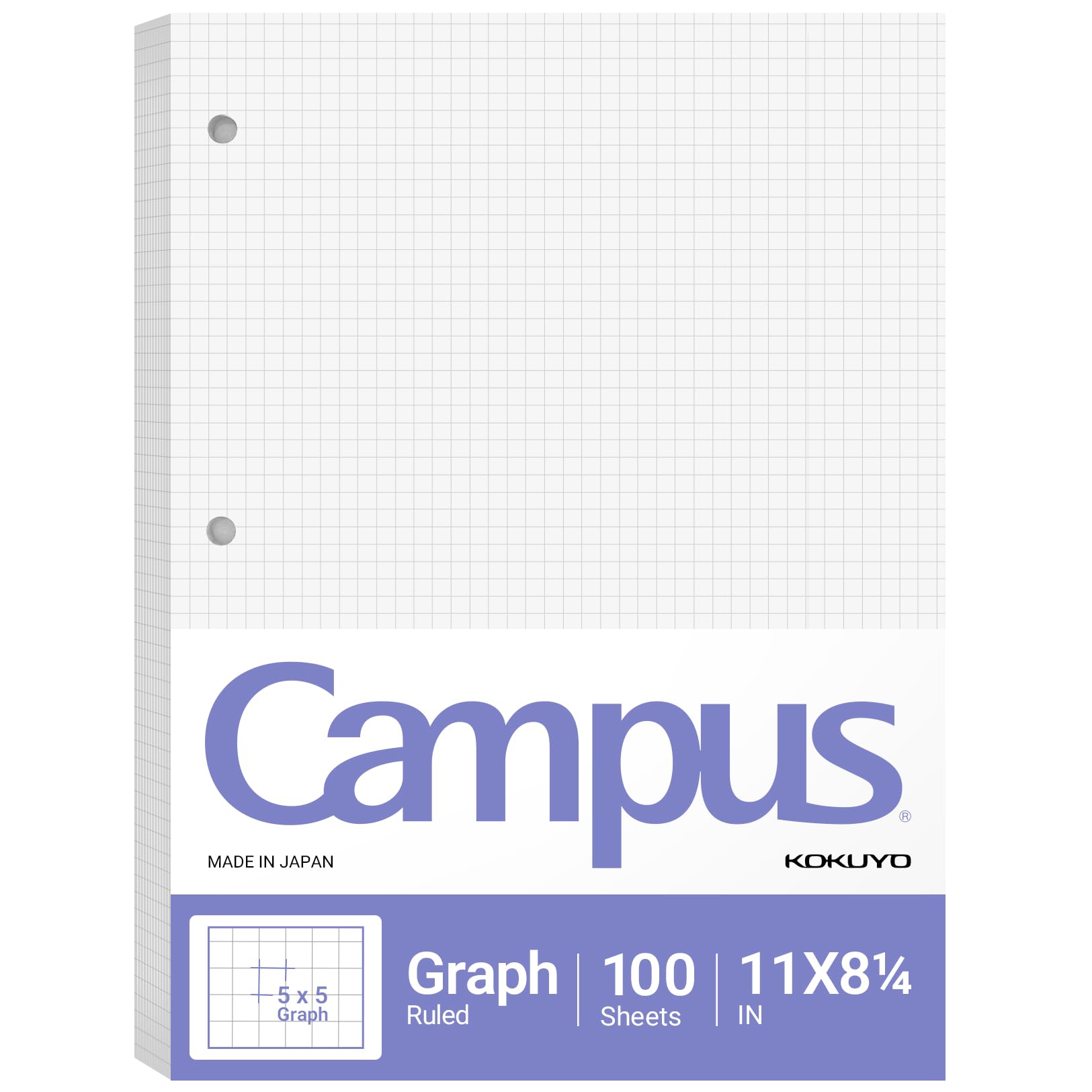 KOKUYO 5x5 Graph Paper, Loose Leaf Paper 8.25"x11", 100 Sheets, Smooth Writing Surface, Bleed Resistant Filler Paper for Math, Engineering, Art Projects. Japan Import (WSG-NO-887G2)