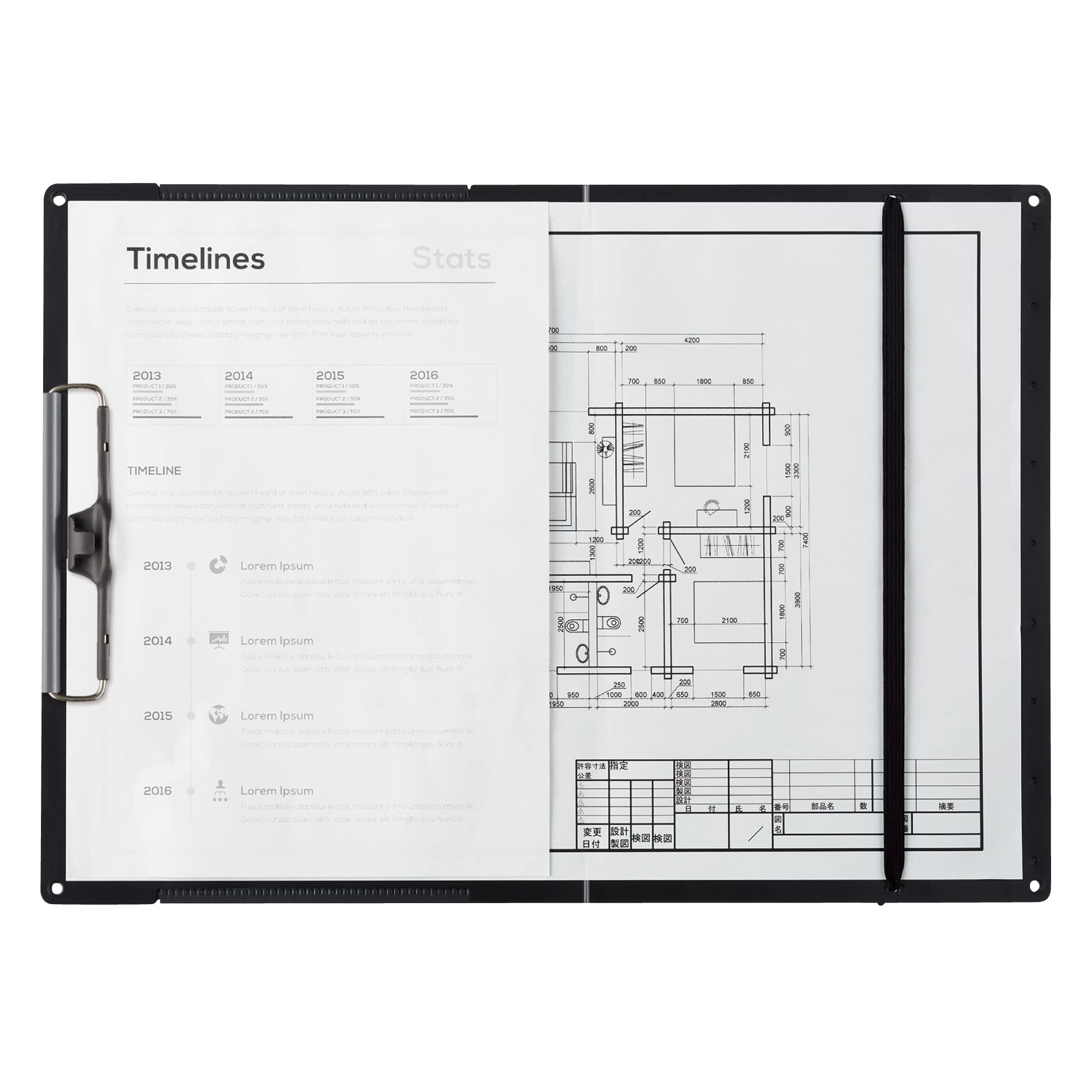 Kokuyo Clipboard, A3 or A4 Clip Holder for Organizing Files, 12.5 x 17.5 inch Foldable File Holder for Construction Documents with Storage Pocket. Black, Japan Import (Joha-WR50ND)