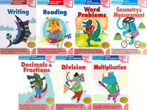 Kumon Grade 4 Complete Set (7 Workbooks) - Multiplication, Division, Decimals&Fractions, Geometry&Measurement, Word Problems, Reading, Writing