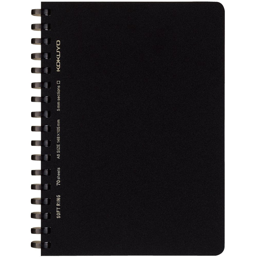 Kokuyo Spiral Graph Notebook, 5.8'' x 4.1'' Business Journal A6 Soft Ring Notebooks with 5mm Grid Ruled, 70 Perforated Sheets, Black 1 Subject Notebook, Note Taking for Work.Japan Import(SU-SV457S5-D)