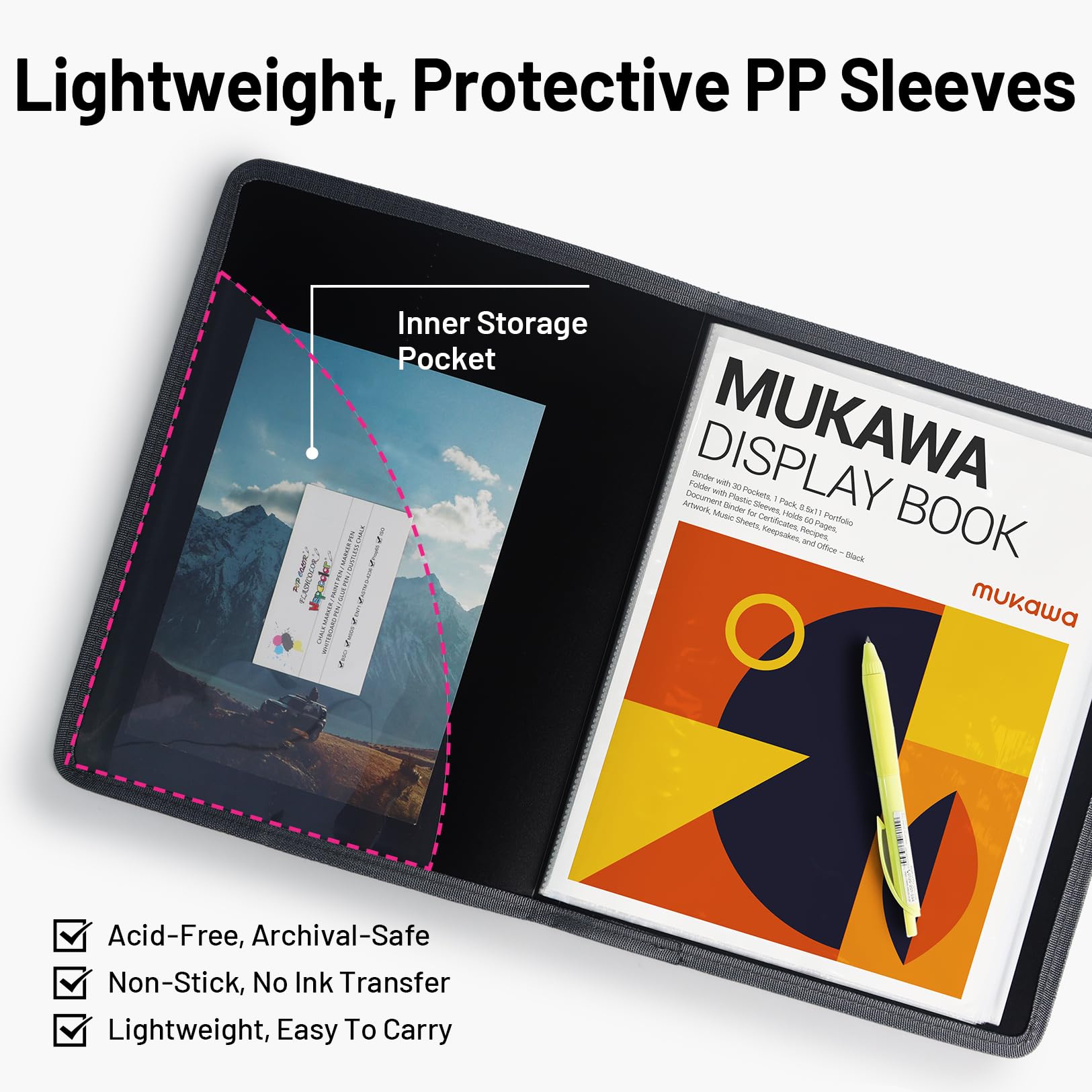 Mukawa 1 Pack 30-Pocket Binder, 8.5x11 (Black) Size Portfolio Folder with Clear Sleeves, Display 60 Pages,Presentation Folder, Art Portfolio Folder & Document Organizer For School& Office