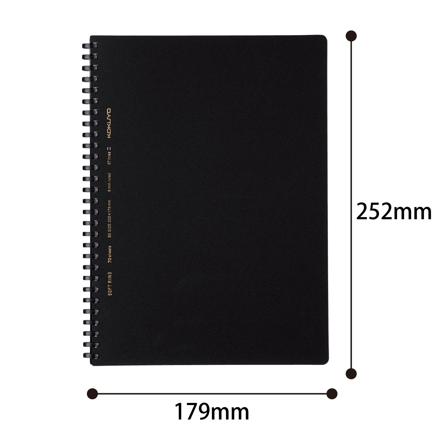 KOKUYO Spiral Lined Notebook, 10'' x 7'' Business Journal B5 Soft Ring Notebooks with A 6mm Ruled, 70 Perforated Sheets, Black 1 Subject Notebook, Note Taking for Work. Japan Import (SU-SV407B-D)