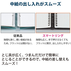 Kokuyo Campus Smart Ring Binder, A5 Black Refillable Binder Notebook 20 Holes with 10 Extra Loose-Leaf Paper, Up to 25 Filler Papers for Work & Study, Japan Import (RU-SP131D)