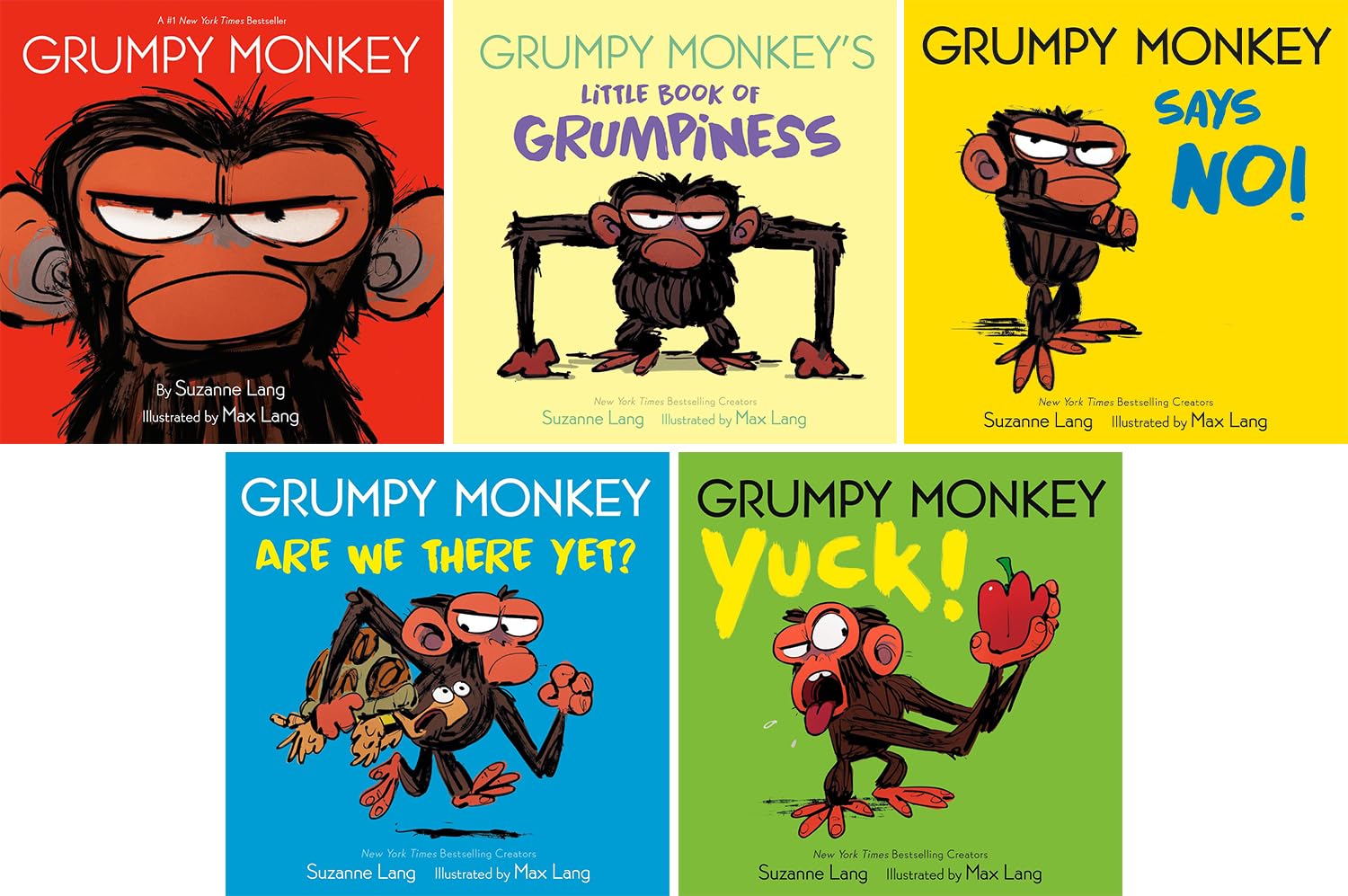 Grumpy Monkey Series, 5 Books Collection Set, Grumpy Monkey, Grumpy Monkey's Little Book of Grumpiness, Grumpy Monkey Says No! Grumpy Monkey Are We There Yet? Grumpy Monkey Yuck! by Suzanne Lang