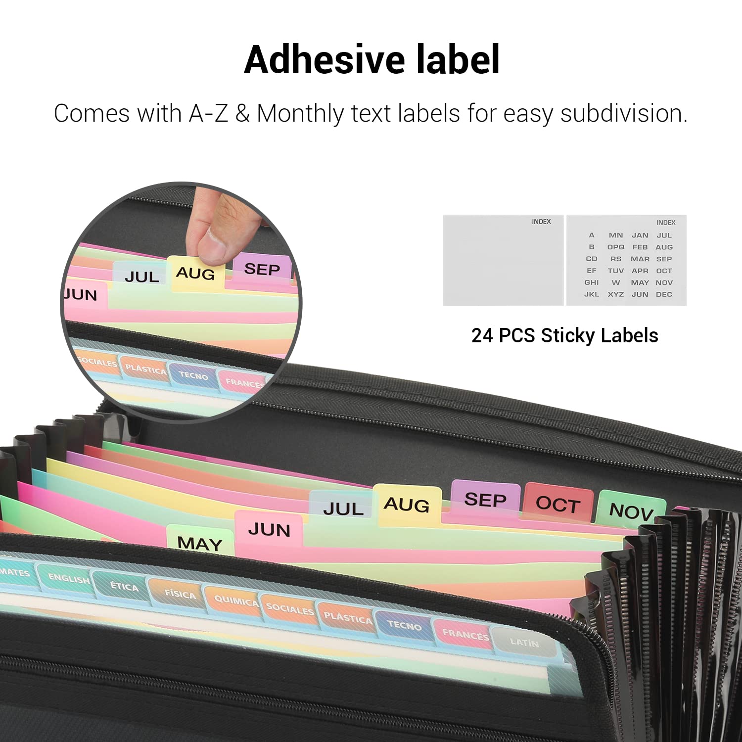 Mukawa 13 Pocket Expanding File Folder, Zippered Accordion File Organizer with Front Clear Pounch, Expandable Filing Folders for Documents, Papers Letter Size, Black