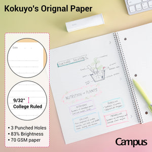 KOKUYO Spiral Notebook, 3 Pack Campus 10-1/2" x 8" Subject Notebooks with College Ruled, 80 Sheets, 3 Holes School Spiral Journal for Work Study Note Taking (Yellow, Orange, Purple)
