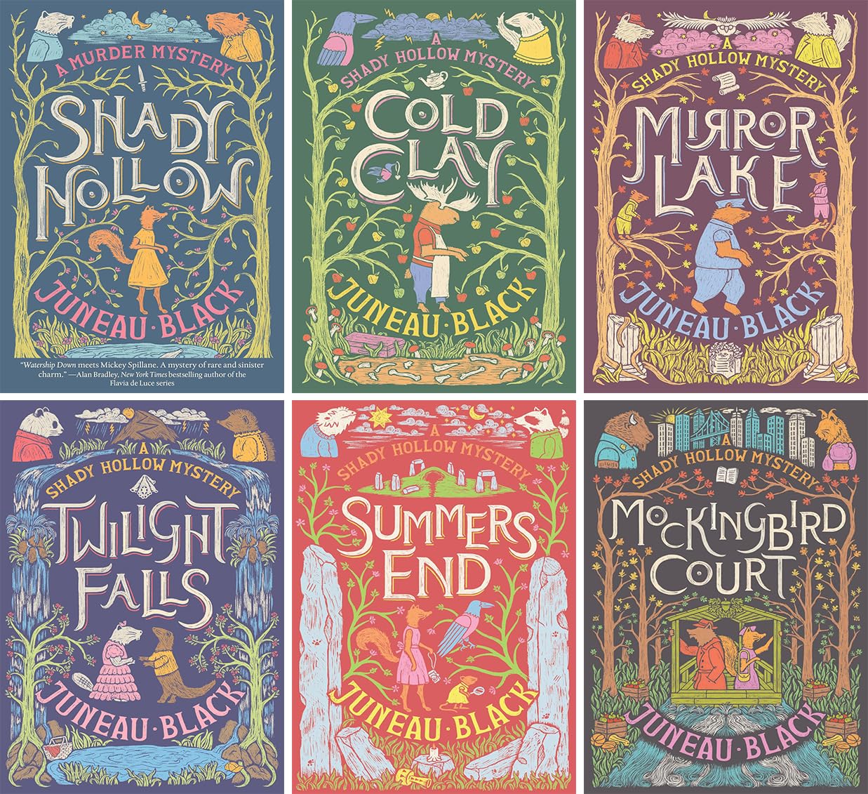 A Shady Hollow Mystery, 6 Books Collection Set, Shady Hollow, Cold Clay, Mirror Lake, Twilight Falls, Summers End, Mockingbird Court, by Juneau Black