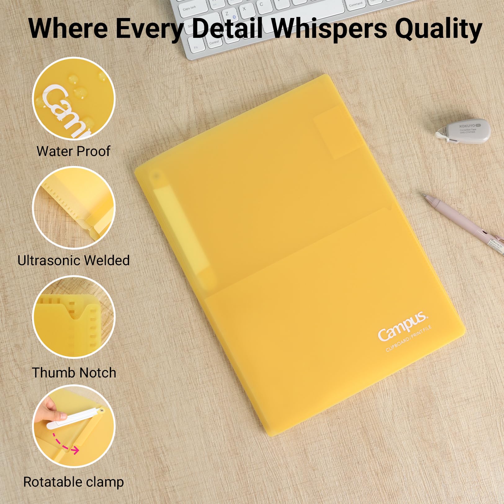 Kokuyo Portfolio Folder with Pockets Folder for Paper Organization,Heavy Duty Pocket Fits US Letter & A4，Flip & Write Surface,Dual-Purpose Clip & Pocket Design(FU-CEH755Y)