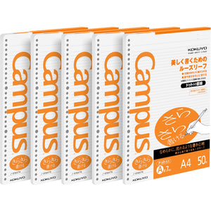 Kokuyo Campus Loose Leaf Paper for Binders, Sarasara Smooth Writing, A4, A 7mm Dotted Ruled, 30 Holes, 35 Lines, 50 Sheets, pH Neutral, Bleed Resistant, 75gsm, Pack of 5, Japan Import (NO-816ATN)