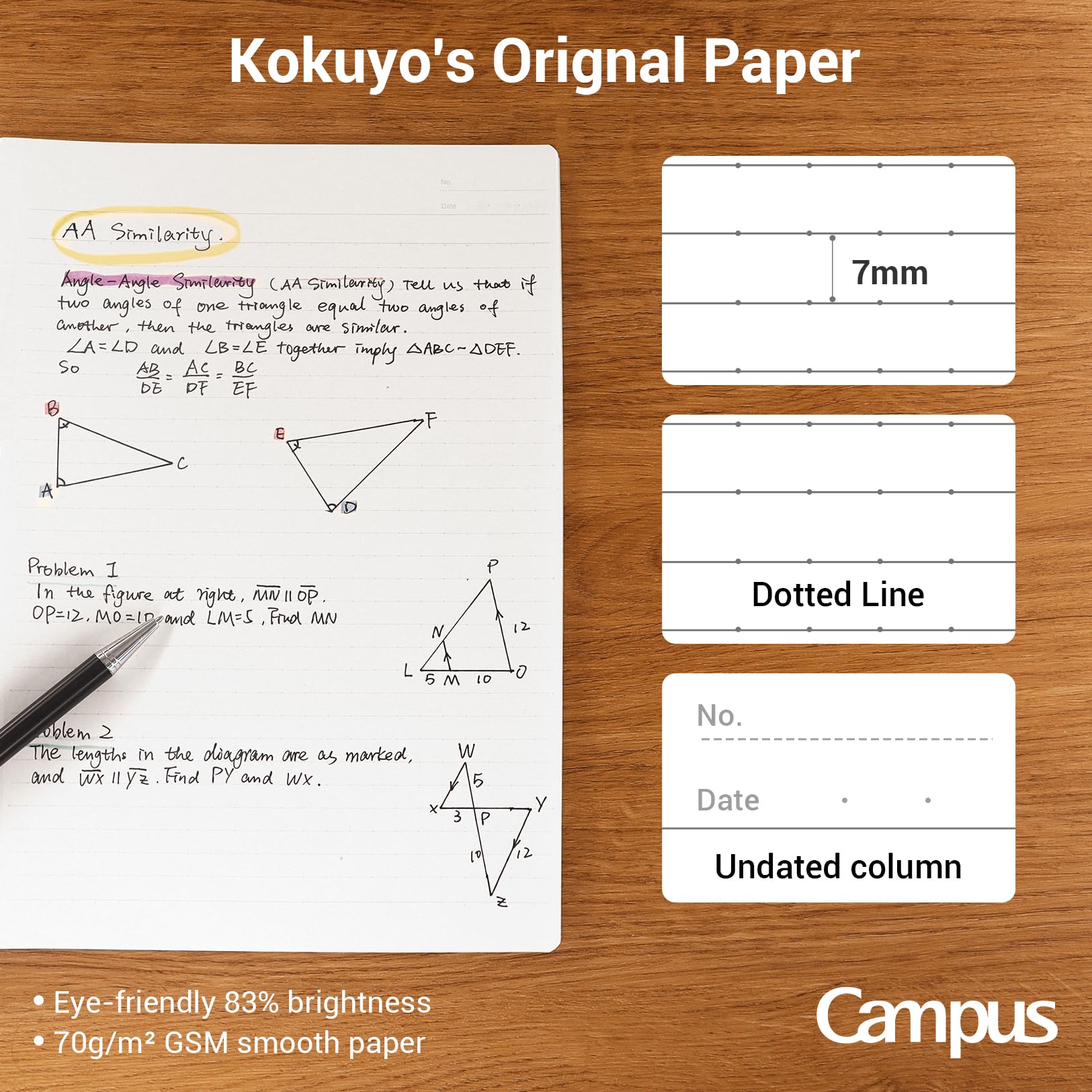 KOKUYO Composition Notebooks, 3 Pack Campus B5 Comp Book with Dotted A 7mm Rule, 40 Sheets, School Lined Notebook in Blue Green Yellow, Cute Journal for Women Girls Work Study Note Taking Japan Import