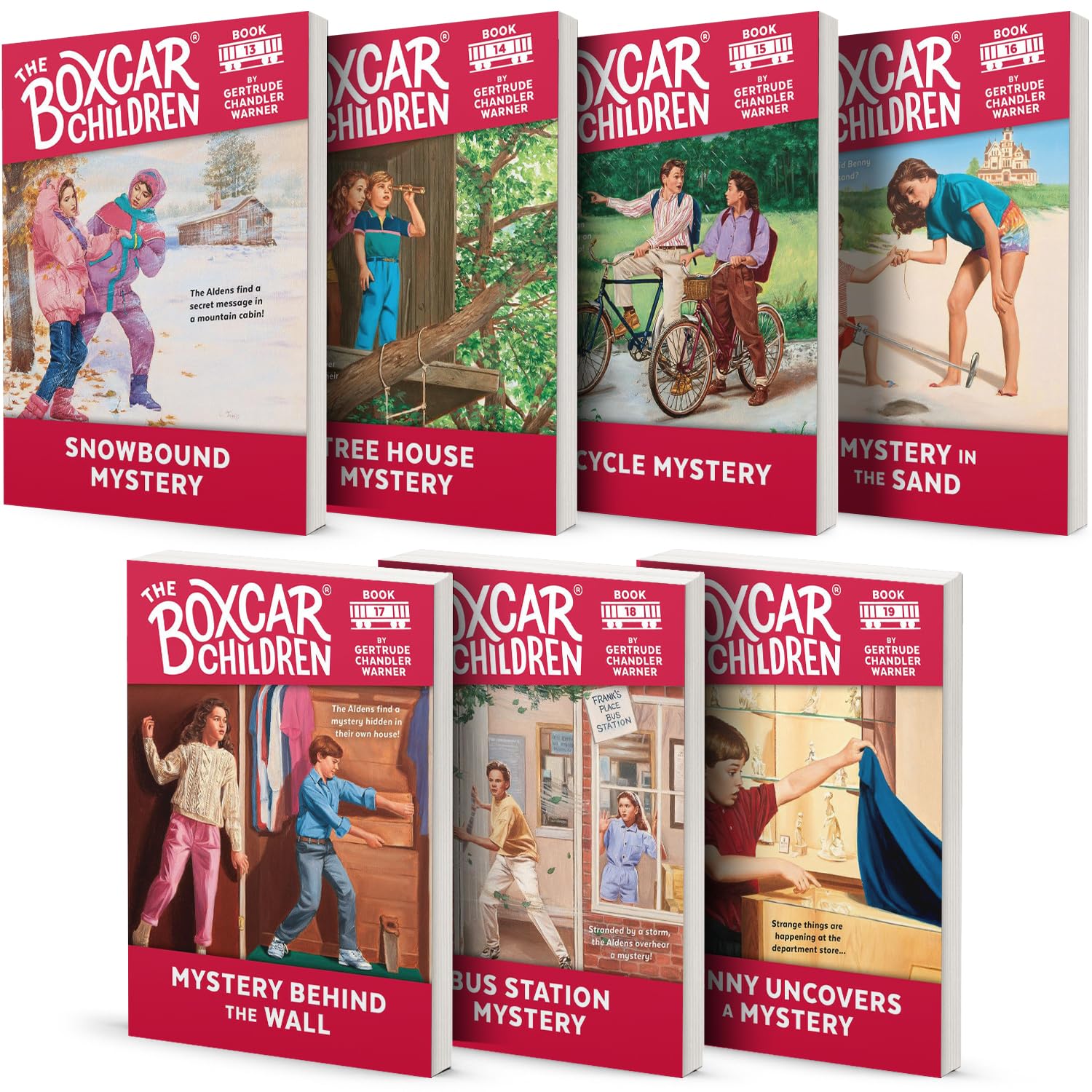 Boxcar Children Mysteries13-19：Snowbound Mystery，Tree House Mystery，Bicycle Mystery，Mystery in the Sand，Mystery Behind the Wall，Bus Station Mystery，Benny Uncovers a Mystery