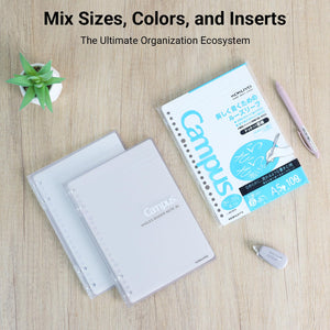 KOKUYO Campus 2x2 Spiral Binder Notebook, A5 Refillable Binders + 100 Refill Papers with 6mm Dot Ruled, 40 Sheet Capacity, Gray Lined Notebook for School, Work, Note Taking